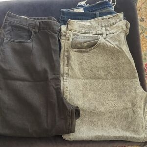 Set of Three Denim Jeans in Black, Blue, and Gray